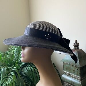Black Bow Rhinestone Fashionable Ladies Hat